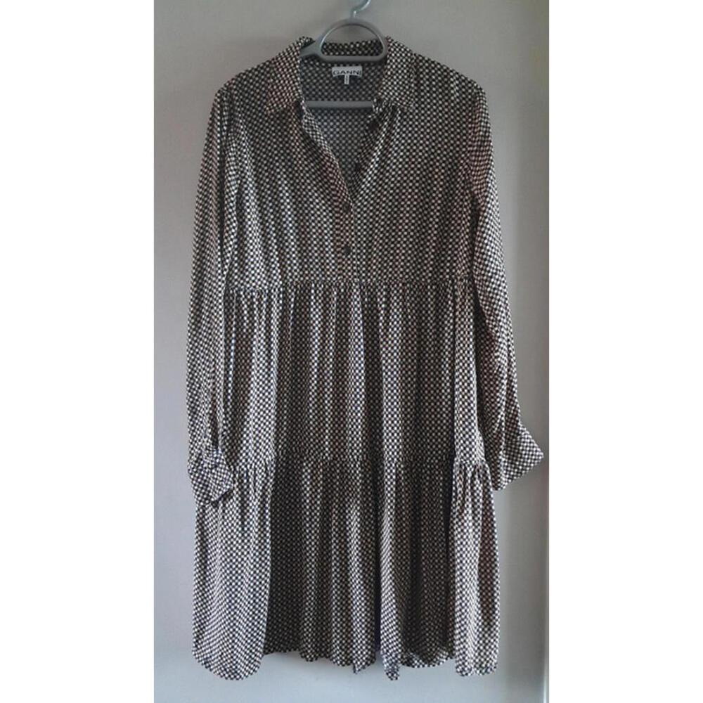 Ganni checkered teared long sleeve flowy dress eu38